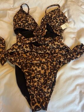 aerie Leopard-Print One-Piece Swimsuit - Brown & Black